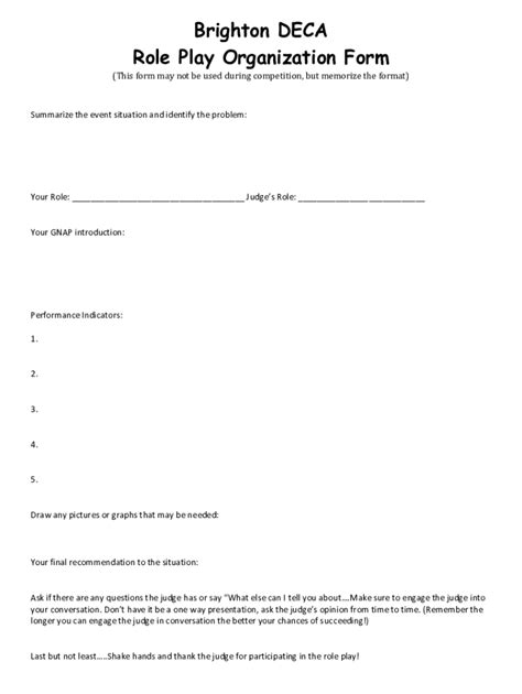 Fillable Online Brighton DECA Role Play Organization Form Fax Email ...