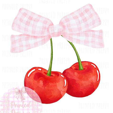 Coquette Cherry Clipart /cherries With Pink Bow PNG/ Pink Bow Cherry ...