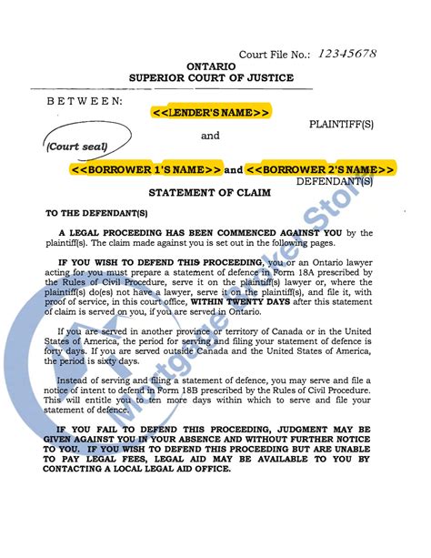 Ontario Statement of Claim Example 1 - PoSO