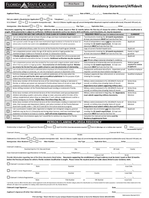 2012-2026 Form FL Residency Statement/Affidavit - Blank Fillable ...