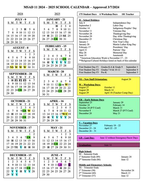 Approved MSAD 11 School Calendar 24-25( 3-7-24) | MSAD 11