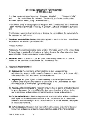 DATA USE AGREEMENT FOR RESEARCH Doc Template | pdfFiller