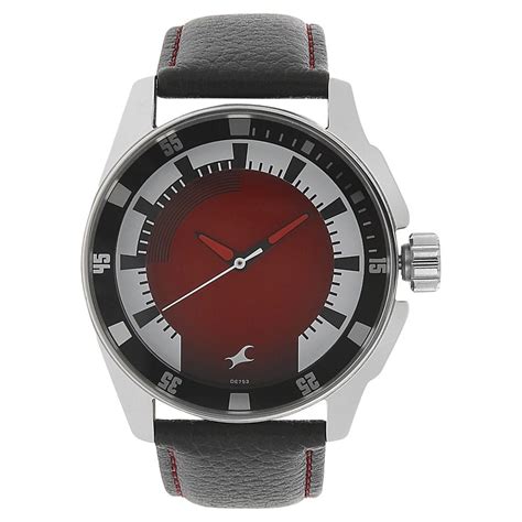 Buy Online Fastrack Quartz Analog Red Dial Leather Strap Watch for Guys ...