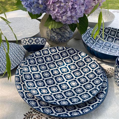Hitkari Porcelain Cinnaflower Indigo 8 Full Plate & Side Plate ...