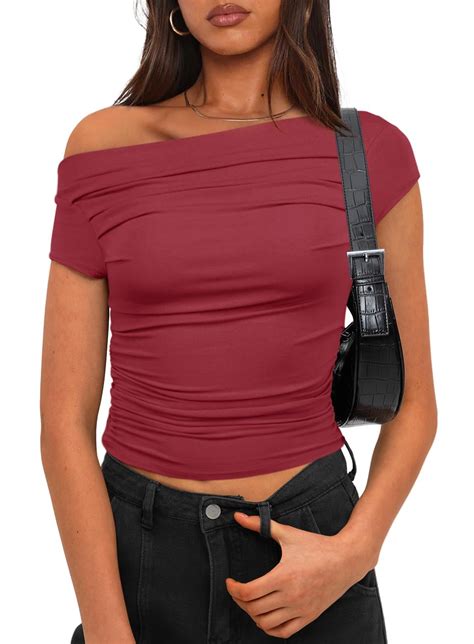 Darong Damen Sommer U-Boot-Ausschnitt Schulterfrei Flügelärmel Slim Fit ...