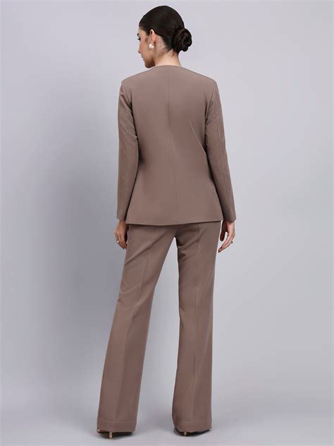 Women Tailored Beige-Brown Lapel Less Formal Powersuit