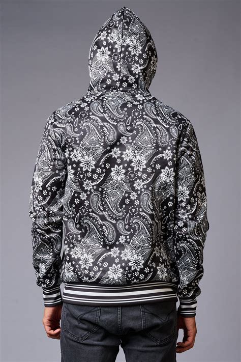 Paisely Design Printed Black Hoodie for Men - Go Devil