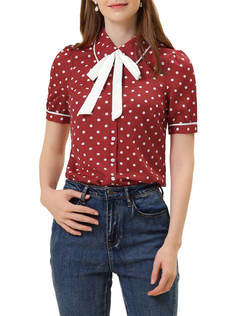 INSPIRE CHIC Polka Dots Blouse for Women's Peter Pan Collar Bow Tie ...