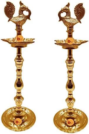 Buy Besnik Arts Brass Embossed Diya Traditional Peacock Kuthu vilakku ...