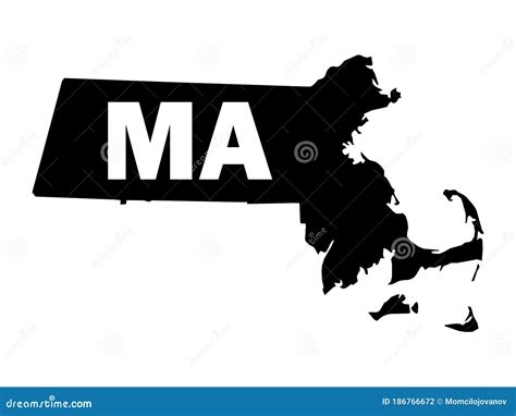 Black Map of Massachusetts with Postal Code Abbreviation Stock Vector - Illustration of state ...