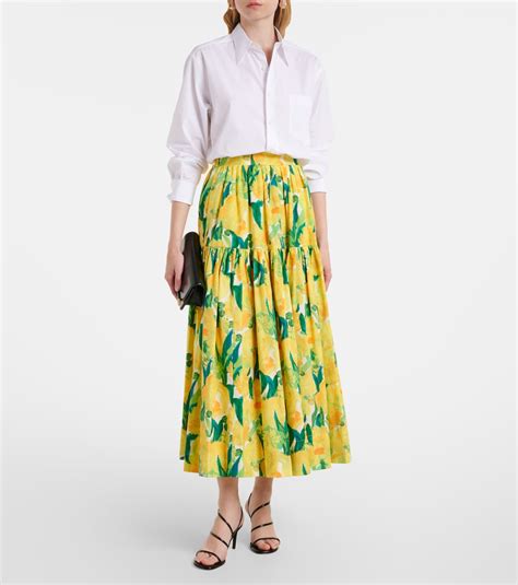 Oscar printed cotton poplin midi skirt in yellow - La Double J | Mytheresa
