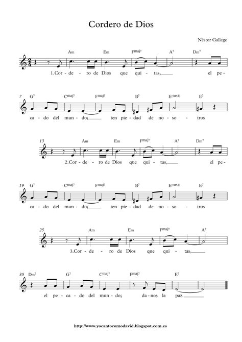 Cordero de Dios - Partitura para piano