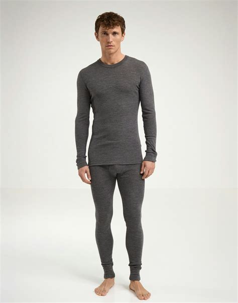 Men's merino wool long johns with fly - Dark grey melange