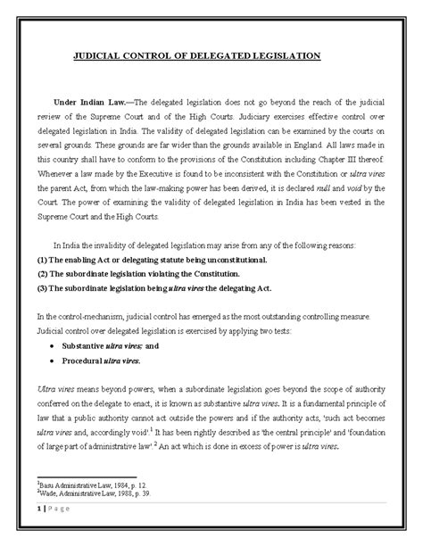 Judicial Control of Delegated Legislation - 6th Sem Overview - Studocu