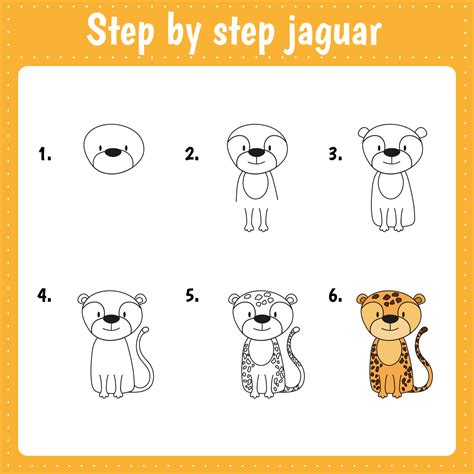 Drawing lesson for children. How draw jaguar. Drawing tutorial with ...