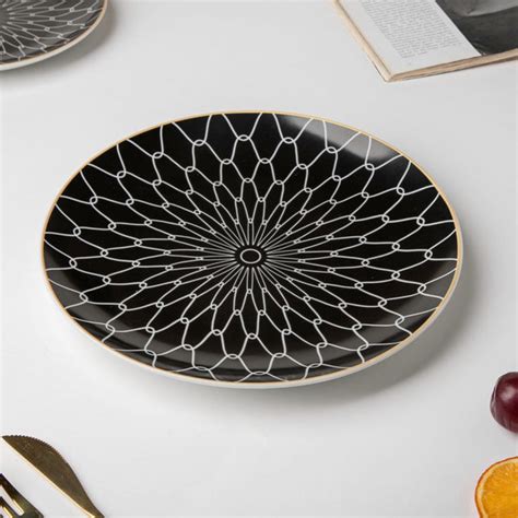 Trellis Gloss Ceramic Dinner Plate Black White Rim 10 Inch Online ...