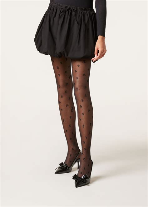 40 Denier Tulle Tights with Small Rose Pattern - Calzedonia