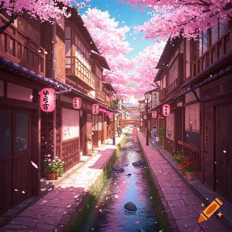 Small Japanese street with Sakura blossoms on Craiyon