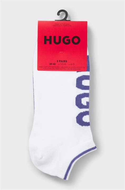 HUGO - Three-pack of ankle socks with logos - White / Blue