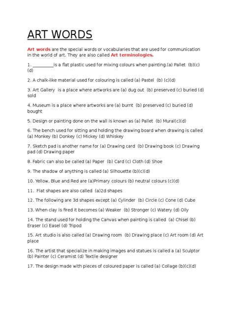 Art Words Art Terminologies | PDF | Canvas | Paintings
