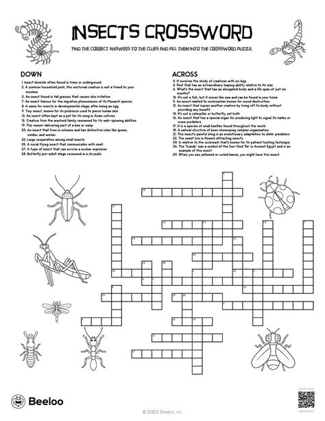 Insect-themed Crossword Puzzles • Beeloo Printable Crafts and ...