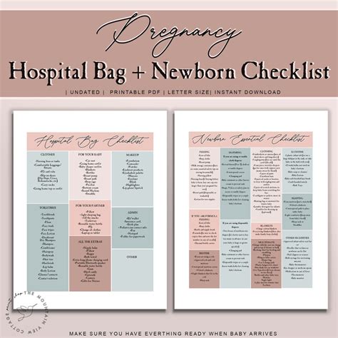 Pregnancy Hospital Bag Checklist and Newborn Essentials Checklist L ...