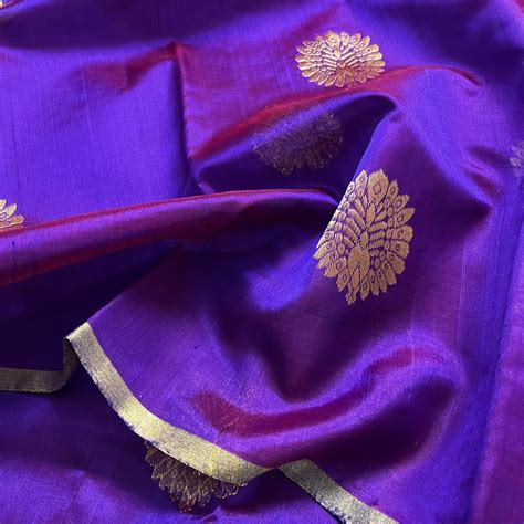 Violet dual tone chanderi silk saree with mor-motifs all over – Roots ...