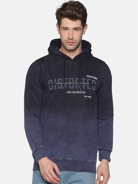 Buy SHOWOFF Men Navy Blue Printed Hooded Sweatshirt - Sweatshirts for ...