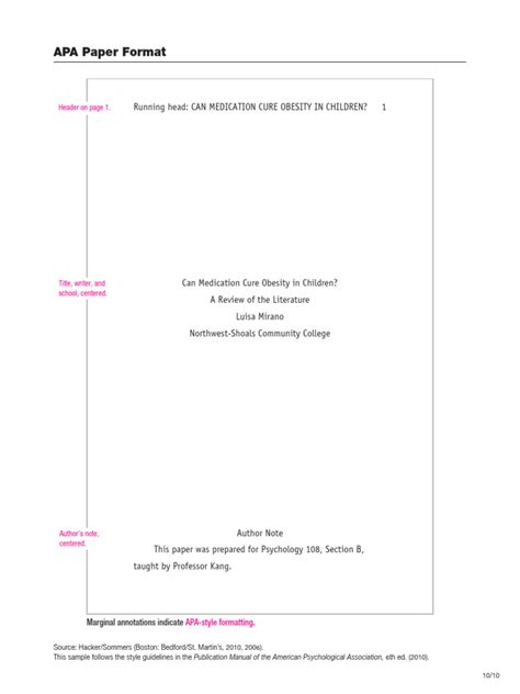 APA Sample Format | PDF | Obesity | Apa Style