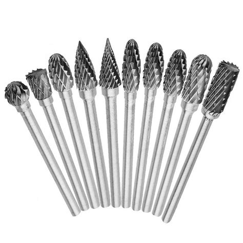 10P 1/8" Shank Head Long Reach Rotary Burr Set Tungsten Carbide Die ...