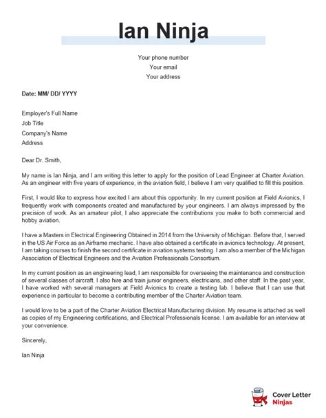 Image result for Cover Letter Example Engineering