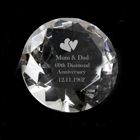 60th Diamond Wedding Anniversary Personalised Crystal Glass Paperweight ...