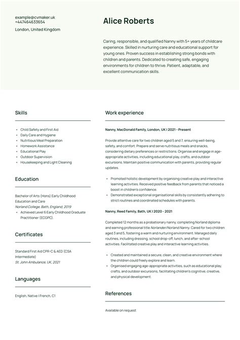 Nanny CV Example (Guide & Examples) | 2025