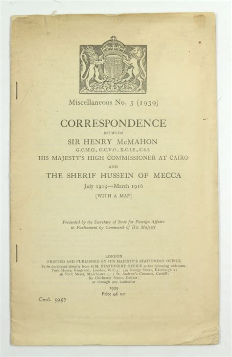 [McMahon-Hussein Correspondence]. Correspondence between Sir Henry ...