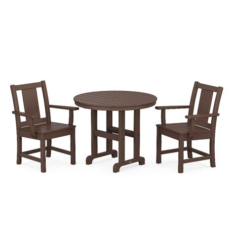 POLYWOOD Prairie 3-Piece Brown Patio Dining Set Plastic Round Table ...