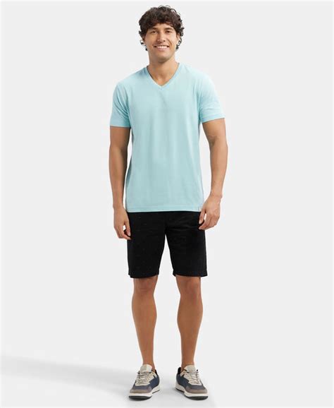 Buy Super Combed Cotton Rich Solid V Neck Half Sleeve T-Shirt - Sea ...