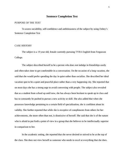 SCT Final - Sentence Completion Test PURPOSE OF THE TEST To assess ...