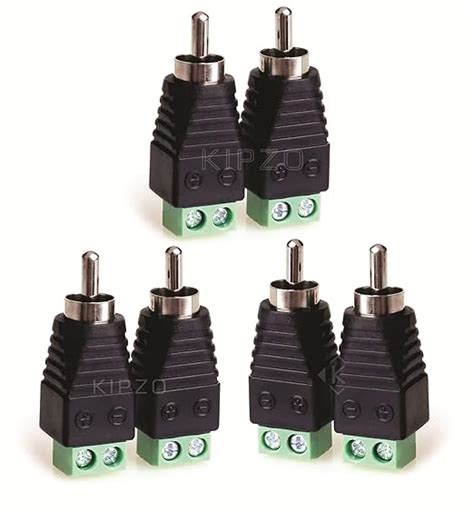 KIPZO RCA to AV Screw Terminal Connector, Pack of 6, Green/Black ...