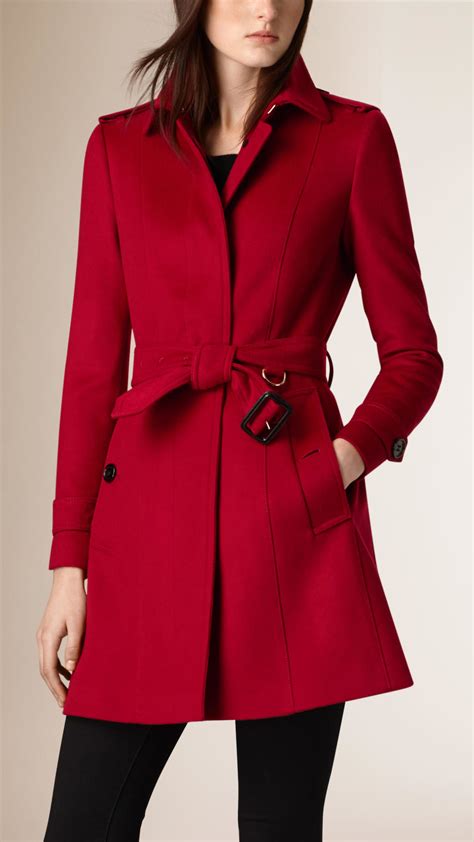 Burberry Pleat Detail Wool Cashmere Trench Coat in Red | Lyst