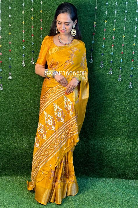 Dola semi silk sarees with zari border and digital print – Rishi Boutique