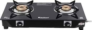 Khaitan 2 Burner BP Nano Premium MS Black Glass Manual LPG Gas Stove (2 ...