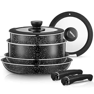 Buy FOHERE Pots and Pans Set Nonstick, 8 Piece, with 2 Detachable ...