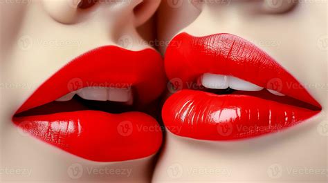 passion women lips in a kiss, red lipstick, female affection made with ...