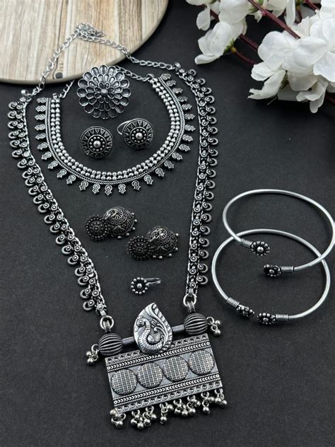 8 Piece Silver Necklace Combo Set – Bloom - By Sushmita