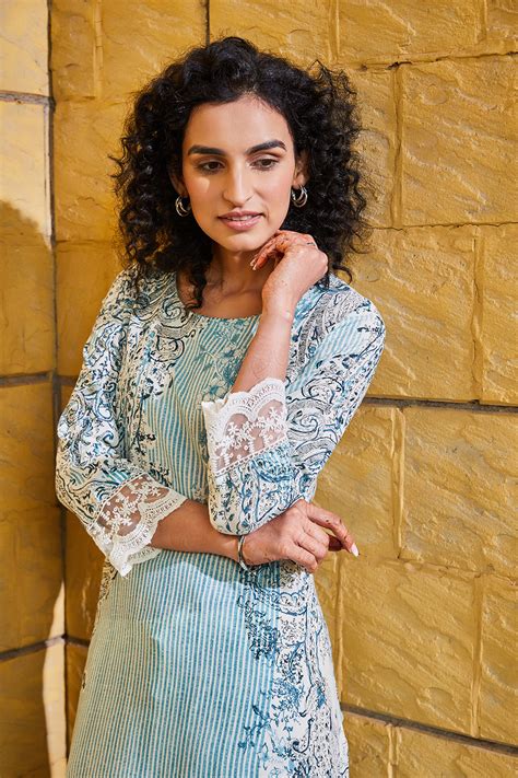 Blue Viscose Straight Printed Kurta