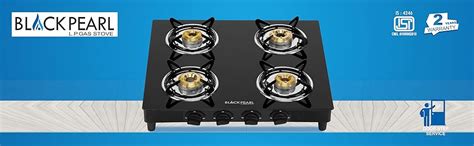 Black Pearl Lifestyle Glass Top Gas Stove, 4 Burner Gas Stove, 2 Years ...