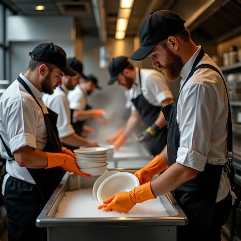 Group of Dishwashers Working in a Busy Restaurant | Stable Diffusion Online