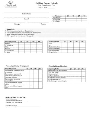 Fillable Online Guilford County Schools First Grade Report Card School ...