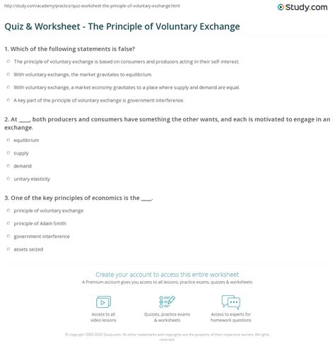 Quiz & Worksheet - The Principle of Voluntary Exchange | Study.com