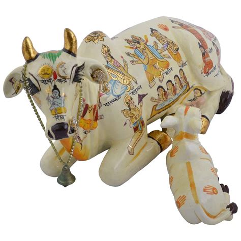 Sitting Kamdhenu Cow with Calf Statue – Decorwala
